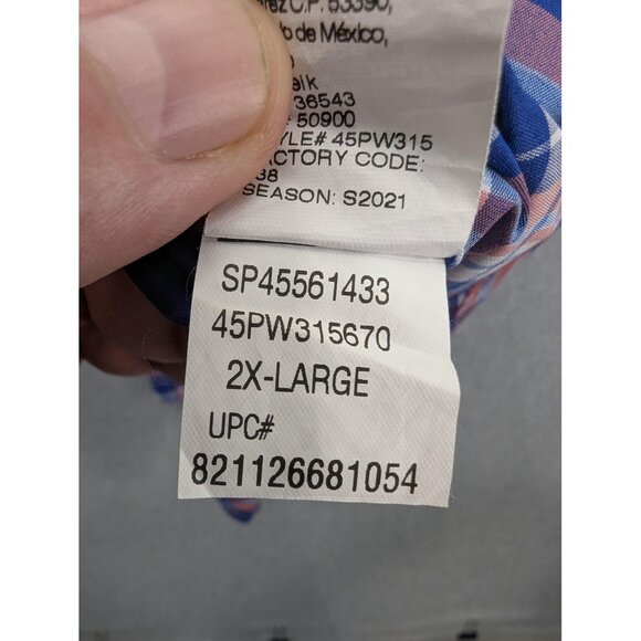 IZOD Shirt Mens 2XL Blue Orange Plaid Short Sleeve Button Down Stretch Pocket - Picture 10 of 10